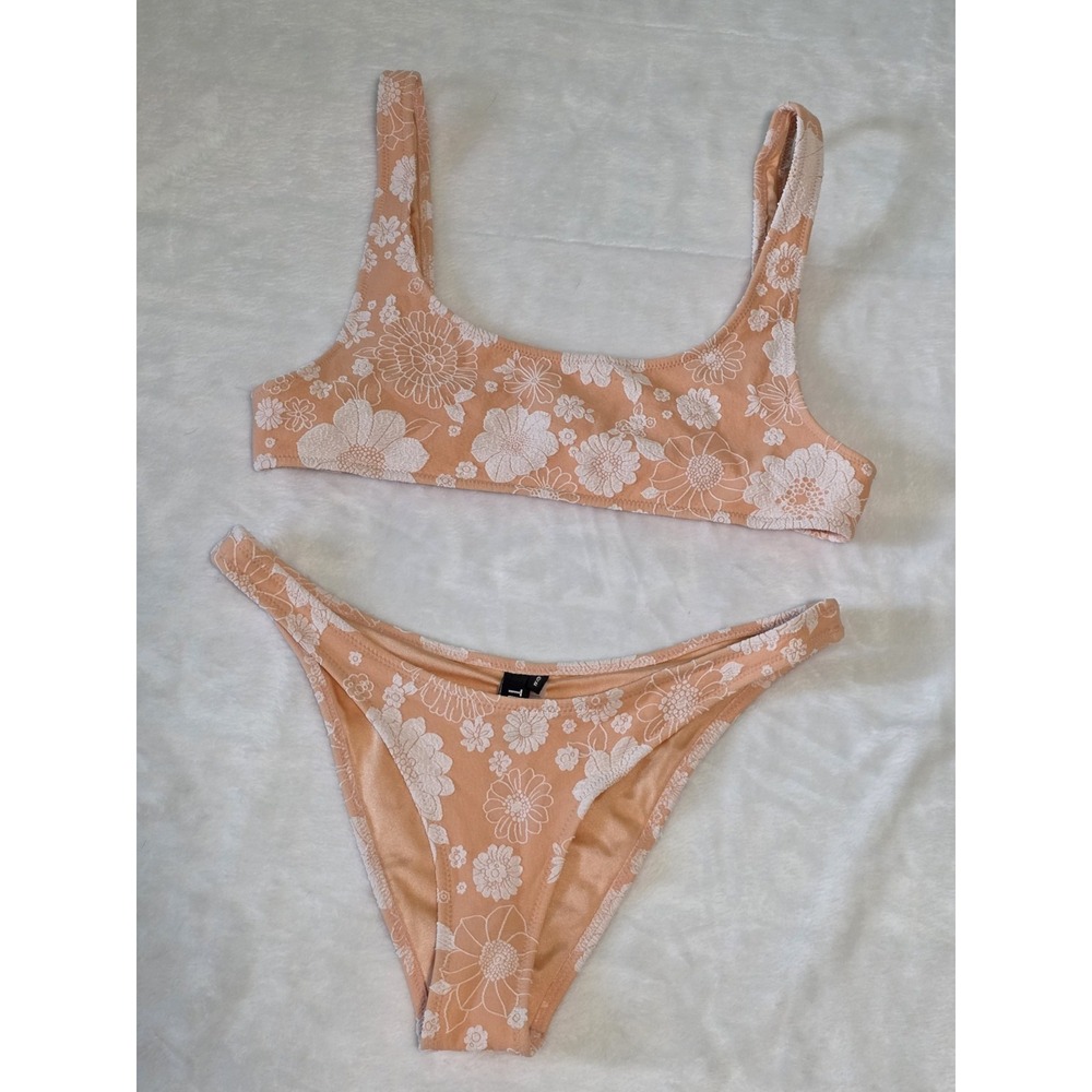 TRIANGL Candice Bikini RARE Peach Floral Large Top Medium Cheeky Bottom